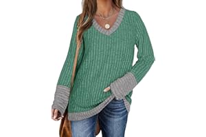 DUOEASE Pulls Femme col en V Casual Manches Longues Sweatshirts