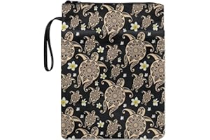 Poceacles Turtle Plumeria-Custodia a libro per gli amanti dei libri, copertina rigida in poliestere con cerniera, custodia protettiva per libri, per ragazzi/e, Tartaruga Plumeria Fiori, Misura unica