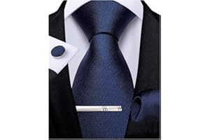 DiBanGu Men's Solid Tie Silk Necktie and Pocket Square Wedding Tie Cufflinks Set Formal