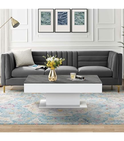 Viosimc Salontafel wit, moderne woonkamertafel bijzettafel met 1 plank. Koffietafel wit met hoogglans tafelblad, modern 90x60x45cm