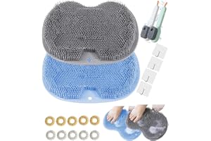 XIAGANO Pack of 2 Foot Brush Shower Foot Massager, Silicone Mat Bath Mat with 10 Pieces Acupressure Ring + 2 Pieces Shoe Brushes, Non-Slip Suction Cups for Pedicure, Foot Care Relaxation