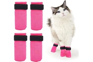 CAICHUXIYE Cat Boots,paw Covers Anti-Scratch Cat Foot Covers for Cats Adjustable Mesh Cat Claw Protectors Non-Slip Breathablesuitable for Family Pet Cat Bathing and Nail Cutting (4 Pieces) (Rose, S)