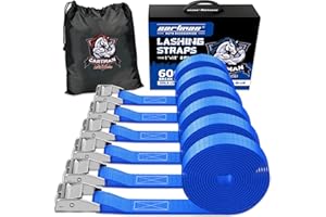 CARTMAN Zurrgurte 2,5 cm x 3,6 m Ladungssicherungsriemen bis 272 kg, 6er Pack mit Tragetasche, Blau