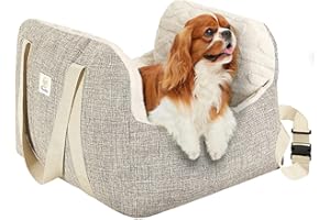 Pawaboo Siège d'Auto pour Petit Chien, Siège de Voiture pour Chiens avec Boucle de Fixation et Laisse de Sécurité, Sac de Transport de Voiture Rembourré pour Animal jusqu'à 25 Livres, Brun + Beige