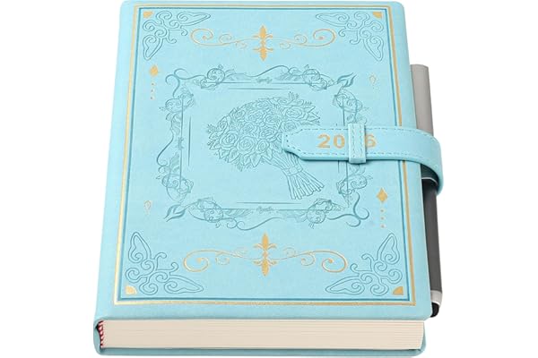 Holderzyi Agenda académica 2026, tamaño A5, 1 día por página, agenda diaria y mensual de 12 meses de enero de 2026 a diciembre de 2026, tapa elegante, bolígrafo, bolsillo interior (azul)