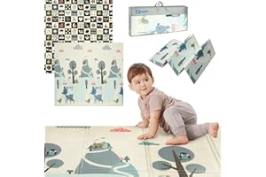 HUMBI Mata do zabawy dla niemowląt, mata do raczkowania, pianka XPE, dwustronna, płaska, wodoszczelna, bardzo duża, mata dla niemowląt, antypoślizgowa, 200 x 180 x 1 cm, pastelowe kolory drzew