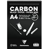 Clairefontaine CR97518 Carbonsiyah &Ccedil;izim Blok A4 120gr 20yp &Uuml;st spiral, Siyah