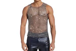 FEOYA Glitterlinne herr nätskjorta transparenta toppar linne glänsande disco party ärmlös muskelskjorta paljetter klubbkläder muskel linne för män