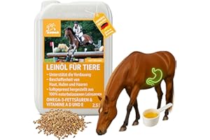 EMMA Aceite de Linaza Caballos Perros Gatos I Aceite de Barf I Aceite de Linaza Caballo Aceite Omega 3 I 3 6 Ácidos Grasos Prensado en Frío 100% I Pelaje Brillante Piel Digestión Perros Caballos Gatos 2,5L