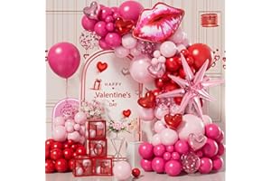 CONLEKE 152Pcs Pink and Red Balloon Garland Arch Kit Macaron Pink Red Balloons and Heart Lip Balloons for Valentines Day Bridal Shower Baby Shower Bachelorette Anniversary Party Decorations Supplies