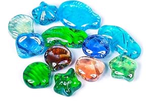 Neez Galets Decoratif - Cailloux Pour Jardin Exterieur, Aquarium et Vase, Lumineuse Galet - Bleu, Noirs, Blanche, Rouges et Transparent Pierre Decorative (Cailloux en forme : 12 pièces)