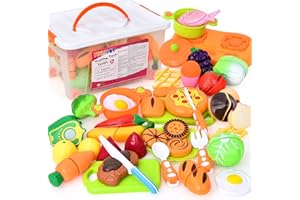 Fegalop 40 Pezzi per Taglio Frutta e Verdura Giocattolo Gioco di Ruolo Giocattoli Alimentari per Bambini Accessori Cucina Giocattolo Educativo Prima Infanzia per Bambini Bambina 3 Anni