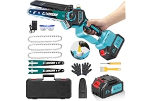 VIWKO Mini Tronconneuse a Batterie 4000mAh, 6 Pouces 1000W Tronconneuse Electrique Sans Fil Brushless avec Graisseur Automatique, Elagueuse Batterie, Petite Tronçonneuse Compatible avec Makita pour Jardin