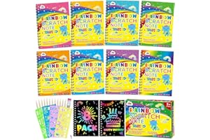 ZMLM 8 Livres Carte a Gratter Enfant, Papier a Gratter avec 10 Stylets en Bois, 16 Règles de Gabarit de Dessin, Feuilles à Gratter Papier Scratch Art pour Petit Cadeau Kit Anniversaire Fille Enfant