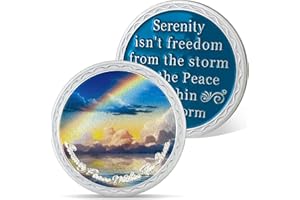 AtSKnSK Moneda de sobriedad serenidad paz en la tormenta arco iris AA medallón anónimo Alcohólicos Chip Recuperación Regalos (Serenity Peace Within the Storm Sobriety Coin)