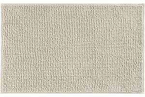Baroni Home Tappeto da Bagno a Pelo Lungo Antiscivolo, Tappetino Lavabile in Lavatrice in Ciniglia con Fondo Antiscivolo, Assorbente d'Acqua per Vasca, Doccia e Bagno 50x80 cm, Panna
