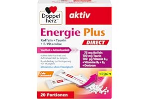 Doppelherz Energie Plus Koffein + Taurin + B-Vitamine DIRECT – Mit Vitamin B1, B5 (Pantothensäure) und B12 als Beitrag zum En