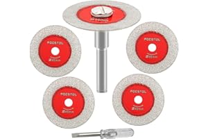 FOCSTOL - Mini disco diamantato da taglio per vetro, 5 pezzi, 40 mm (40 mm) e 1 gambo rotondo da 6 mm, per vetro, giada, marmo, granito, pietra artificiale, porcellana, piastrelle in ceramica