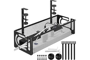 SURBOOTIME Under Desk Cable Management Tray, No Drilling Required, Metal Grid Cable Tray with Clip Seat Side Opening, Wire Management Tray, Home Office Internet Cafe Kitchen Wire Organizer Black