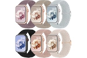 JIAMUS 6 Stück Geflochtenes Armband Kompatibel mit Apple Watch Armband 40mm 41mm 42mm 38mm 46mm 45mm 44mm 49mm Damen Herren,Elastisch Nylon Stoff Loop Band für iWatch Ultra SE Series 10 9 8 7 6 5 4 3 2 1