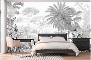Naturempress Papier Peint Panoramique Art De La Jungle En Noir Et Blanc Papier Peint Intissé Tapisserie Poster Mural pour Salon Chambre Décoration Murale