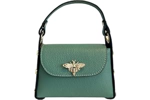 Modarno mini borsa in Vera pelle dollaro con chiusura a moschettone a forma di ape, borchie laterali, catena metallica rimovibile, manico in pelle