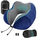 FYLINA Travel Pillow, Memory Foam Neck Pillow with Carry Case, Eye Mask and Ear Plugs, Comfortable Portable Neck Head Support
