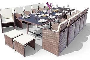 ‎SWING & HARMONIE Swing & Harmonie Sitzgruppe Garten - Rattanmöbel Outdoor - Robuste Gartenmöbel - Hochwertige Gartengarnitur - Garten-Essgruppe - Outdoormöbel - Esstisch (15-Teilig, braun)