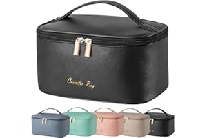 ZOUWEL Reise Kosmetiktasche für Frauen Make Up Tasche mit Pinselfach und Griff Tragbare wasserdichte Leder Kulturtaschen Große Kulturbeutel Organizer Multifunktions Makeup Schminktasche (Schwarz)