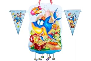 CHEERSET Pignatta compleanno per bambini, perfetto da riempire con caramelle e giocattoli, decorazione Ghirlanda bandiere 2 m (animali marini)