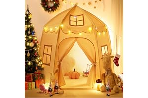 Besrey Tenda per Bambini con Luci – Tenda Gioco per Bambini a Castello per Principe, Ampio Spazio Interno, Struttura Stabile – Ideale per Tenda Bambini Cameretta e Interni (Beige)