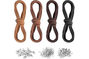 WEFINEST 4 Pezzi Cordino in Pelle,Filo in Pelle 5 m X 3 mm,Cordoncino per Braccialetti,Cordoncino in Pelle Scamosciata per Confezioni Regalo,Cordino per Lavori di Creazioni,Cordoncino per Braccialetti