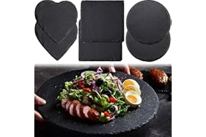 SQAQS 6PCS Serving Plates Set, Love, Square, Circular, Slate Cheese Board, Mini Platters, Black Charcuterie Boards Stone Plate Tray, Natural Slate Placemats for Dinner Parties (15 * 15cm)