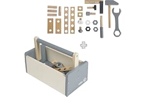 roba Boite à Outils pour Enfants en Bois - Certifiée EPH - 22 Pièces - Inclus Marteau Tournevis et Autres - Caisse de Bricolage pour Garçons et Filles - dès 3 Ans