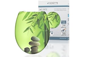 SCHÜTTE 82365 Green Garden - Asiento de inodoro de plástico termoestable Duroplast con descenso automático y cierre rápido para una fácil limpieza, carga máx. 150 kg, diseño de piedras