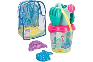 COLORBABY 77338 - Peppa Pig Set Cubo de Playa Infantil con Mochila, Pala, rastrillo, regadera y Accesorios, Juguetes de Verano para niños y bebés