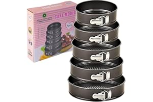 ARIANA HOMEWARE Set of 5 Round Cake Tins Springform with Removable Bottoms and Metal Handles Loose Base Baking Pan Tray Perfect for Cakes and Cheesecake – Sizes 18/20/22/24/26 CM