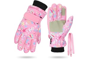 UXCLISHE 2pcs Ski Gloves Waterproof Thermal Snow Glove with Anti-Loss Neck Strap, Windproof Anti-Slip Winter with Touchscreen Adjustable Cuffs for Unisex Sledding Skating Cycling Running Outdoor Sports Gloves