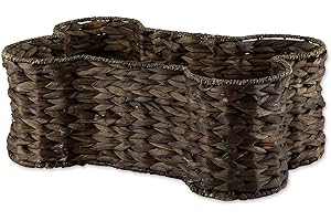 Bone Dry Cesta de juguetes con forma de hueso, marco de metal, jacinto de agua natural, marrón oscuro/gris lavado, S