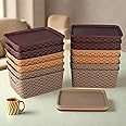 Kuber Industries Pack of 12 Multipurpose Solitaire Storage Basket with Lid|Strong Plastic Material & Side Grip|Size Small 25 x 19 x 10.5, (Multi)-CTLTC010898