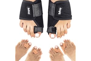 BELLTOP Korektor do halluksów valgus (noc i dzień). 4x Silikonowy rozdzielacz palców/Rozszerzacz palców do butów (dzień) + 2x szyna na haluksy (noc). Prostownik palców i ortoza stopy