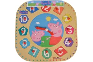 Simba 109265704 - Greta Gris Pusselklocka - FSC-certifierat trä, Vridbara Visare, Pusselsiffror, 25 cm, Från 2 år