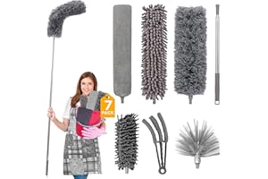 FumyFumy Staubwedel Teleskop Lang Ausziehbar, Staubwischer Waschbar Spinnwebenbesen mit Teleskopstiel, Spinnenwebenentferner Staubwedel mit Teleskopstange Ausziehbar auf 2.6m für Spinnenweben 7Pcs