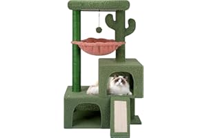 TWDEPART Cactus Cat Tree Tower for Indoor Cats, Activity Centre Cat Tower with Two Cat Condos Hammock and Scratching Posts, Green…