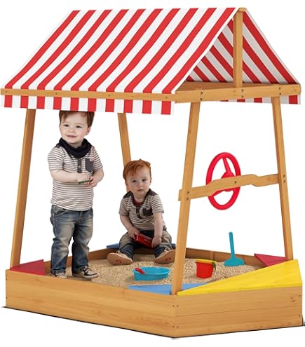 Arenero Infantil 120x120cm Con Techo UV50+ Madera Natural