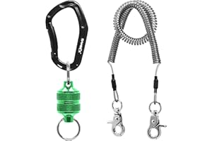 SAMSFX Fly Fishing Magnetic Net Release Holder Keeper Magnet Clip Landing Net Connector with Coiled Lanyard for Cord Free Heavy Gear