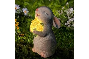 Umikk Estatuas solares de jardín de Conejo, Conejo con Flores Abrazando lámpara Solar, Figura Decorativa de Conejito, decoración de habitación, jardín, Regalos Divertidos, S