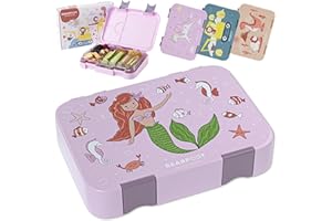 BEARFOOT Brotdose Kinder mit Fächern, BPA frei, Lunchbox, Bento box, Brotbox, Brotdose Mädchen & Jungen, Snackbox mit Trennfächern, Vesperbox für Kindergarten, Schule, groß (Lila - Meerjungfrau)