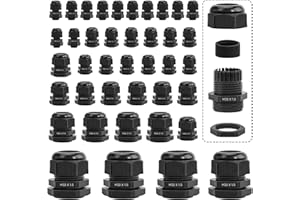 SANROLAX 40 Stück Kabelverschraubung M12 M16 M20 M24 M32 Verstellbare Kabeldurchführung Wasserdicht mit Mutter Zur Befestigung Von Kabelverschraubungen für Outdoor Garten Garage Abzweigdose Schwarz