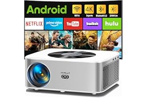 HORLAT 【Android TV】Smart Projector 4k Support with 5G WiFi& Bluetooth-700ANSI Portable Outdoor Movie Projector, Built in Netflix/Prime Video/Hulu/Disney+ 7000 Apps, Compatible with Smartphone/Laptop/TV Stick
